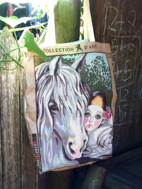 Reclaimed Pierrot and Horse printed canvas bag.
